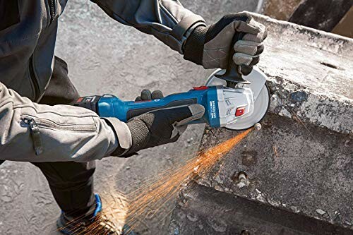 Person using an angle grinder on concrete