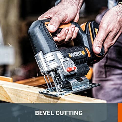 Person using a Worx jigsaw for bevel cutting