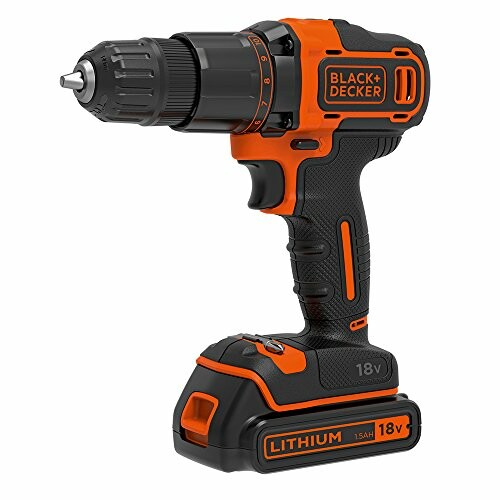 Black+Decker 18V cordless drill with lithium battery