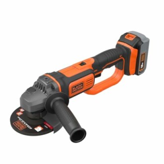 Cordless angle grinder with black and orange design