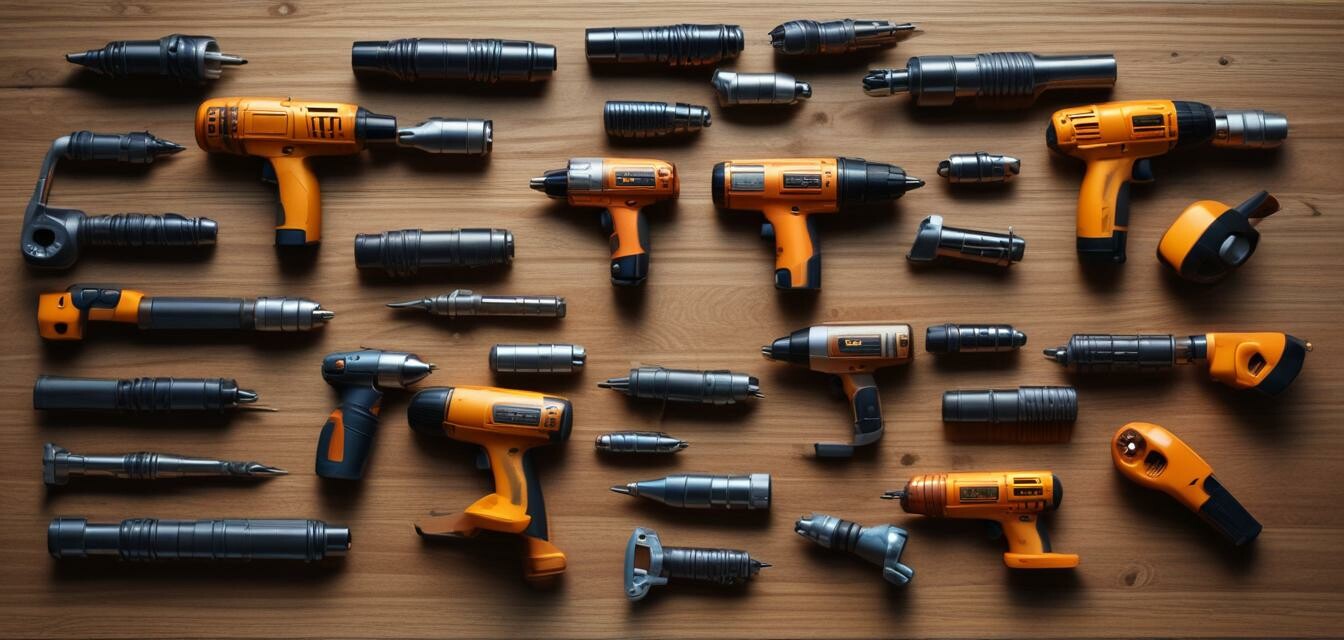 Various cordless drills on workbench