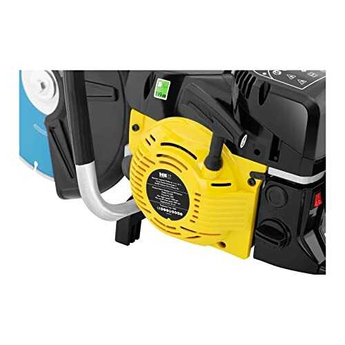 Close-up of a yellow and black electric power tool with visible controls.