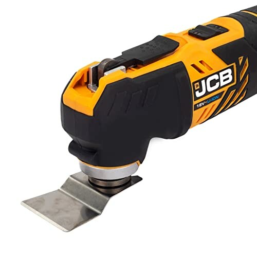 JCB cordless oscillating multi-tool with blade attachment.