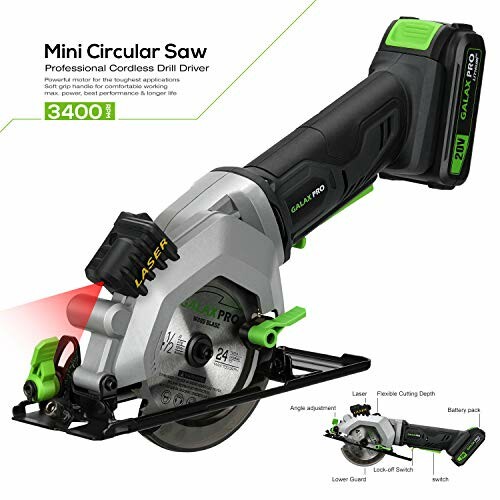 Mini circular saw with laser guide and ergonomic handle