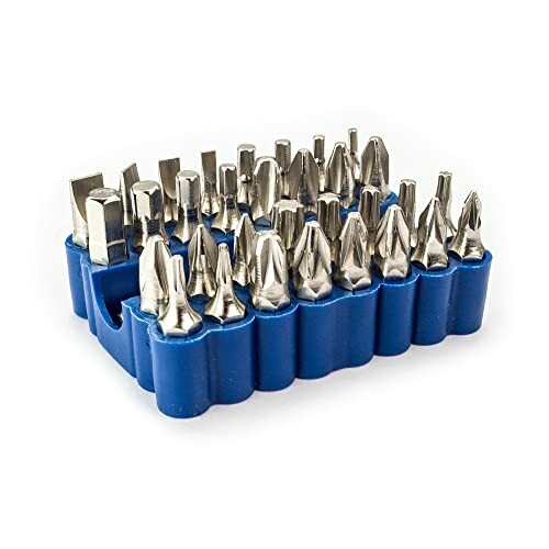 Assorted screwdriver bit set in blue holder